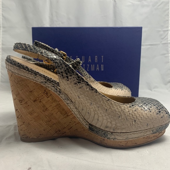 Stuart Weitzman 11 CPASIDE Snakeskin wedge slide - Picture 3 of 8